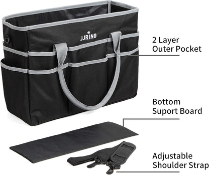 Jjring Craft and Art Organizer Tote Bag - 600D Silver Nylon Fabric Art Caddy with Pockets - for Art, Craft, Sewing, Medical, and Office Supplies Storage