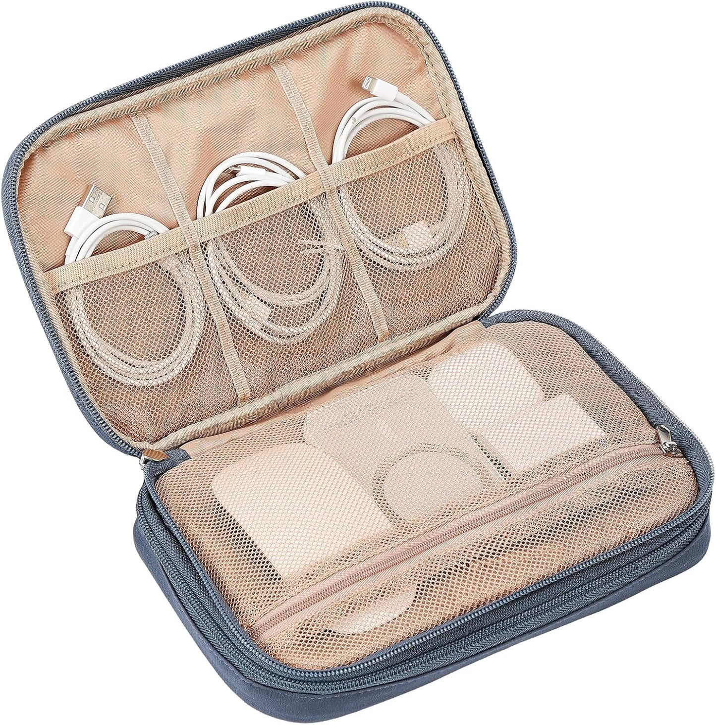 NISHEL Travel Cord Organizer Case, Double Layers Tech Electronic Bag, Essentials for Charger, Cable, Phone, Flash drive, Medium, Pink