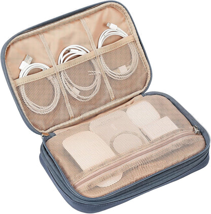 NISHEL Travel Cord Organizer Case, Double Layers Tech Electronic Bag, Essentials for Charger, Cable, Phone, Flash drive, Medium, Pink