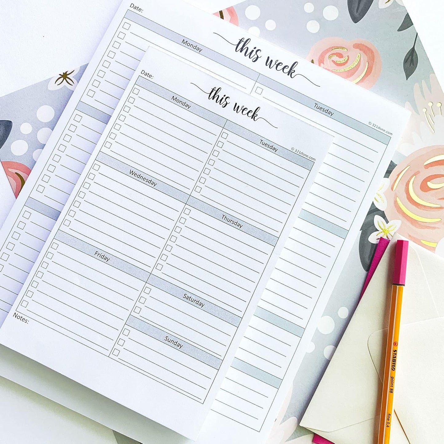 321Done Weekly Checklist Notepad - 50 Sheets (5.5" x 8.5") - This Week to Do Notepad Tear Off Planning Pad, Planner Checklist Organizing - Made in USA - Simple Script