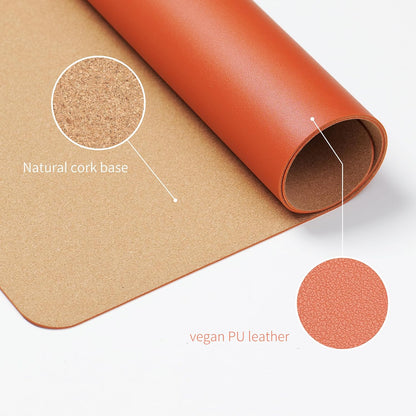 RENMTURE Desk Pad, Cork & PU Leather Desk Mat, Large Mouse pad, Non-Slip Desk Protector and Blotter, Waterproof Writing Pad, Desk Accessories and Organizers for Home Office (Light Yellow, 32"x16")
