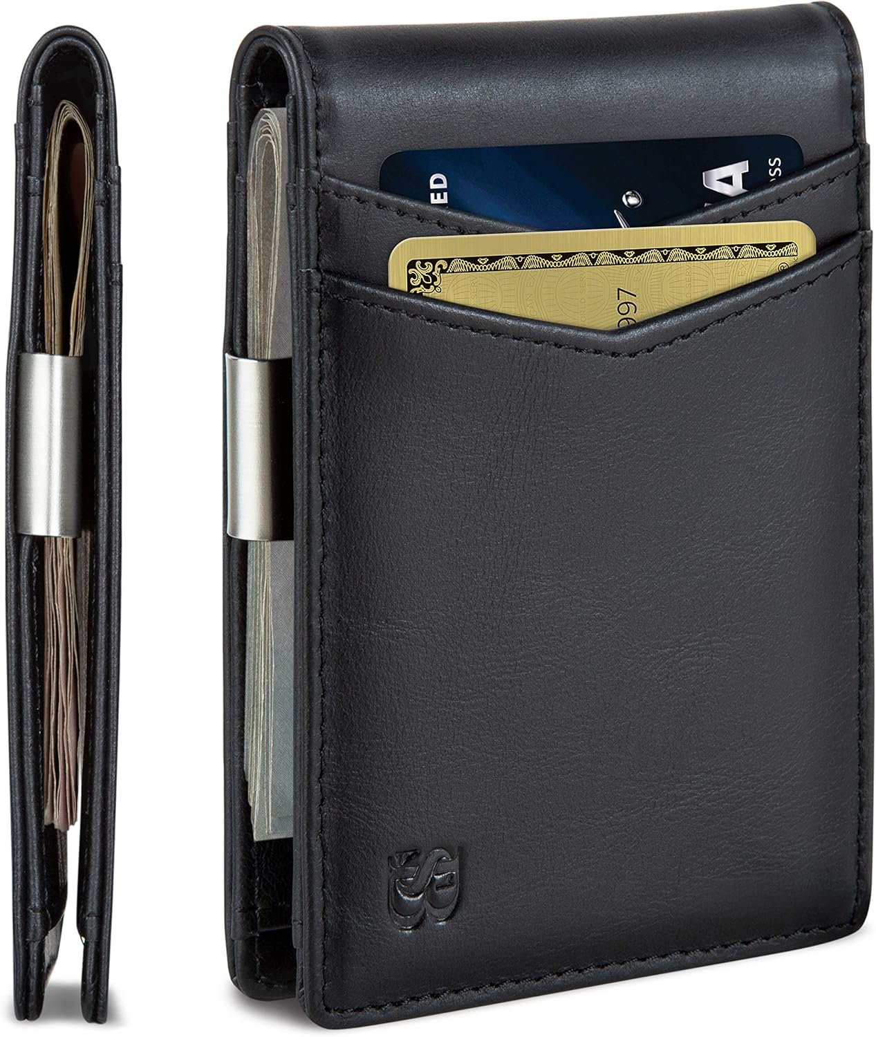 SERMAN BRANDS Money Clip Wallet - Mens Wallets slim Front Pocket RFID Blocking Card Holder Minimalist Mini Bifold