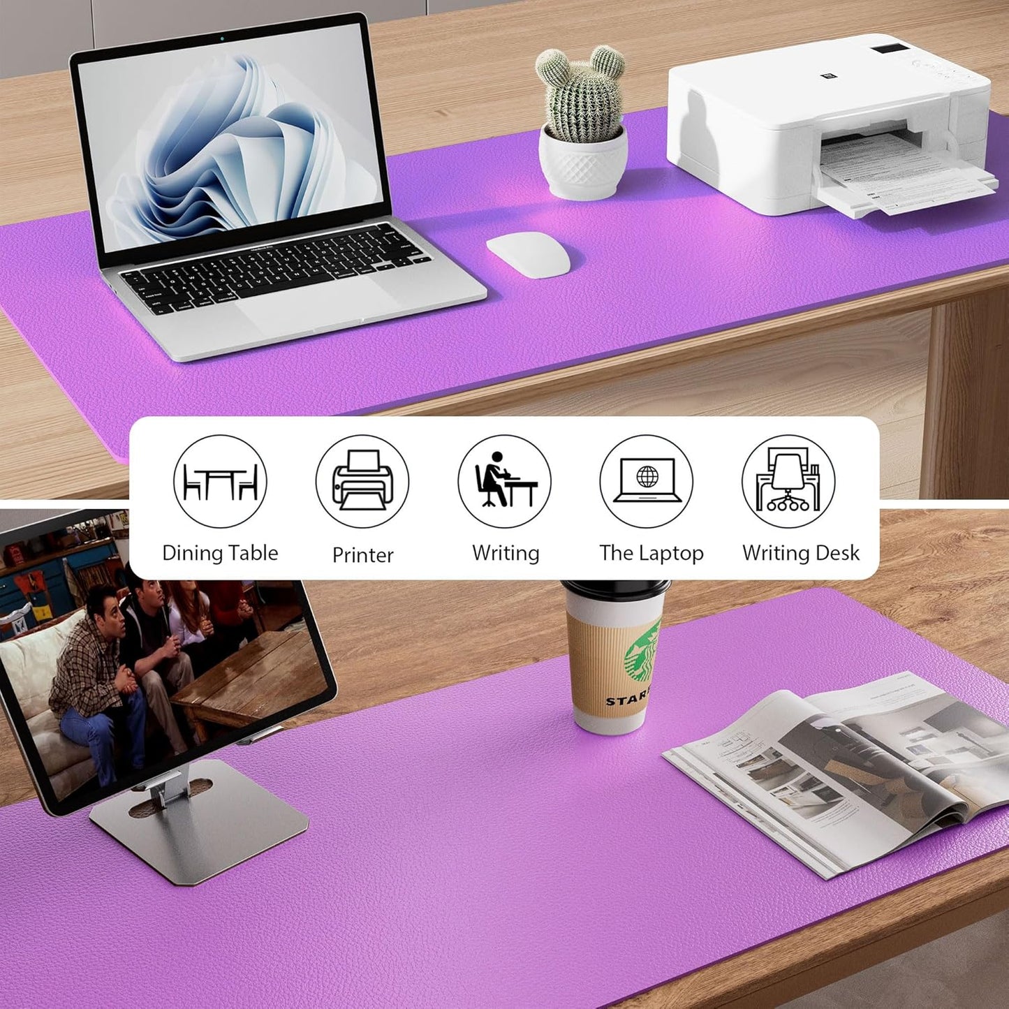 Aothia Leather Desk Pad Protector, Mouse Pad, Office Desk Mat, Non-Slip PU Leather Desk Blotter, Laptop Desk Pad, Waterproof Desk Writing Pad for Office and Home (Brown,23.6" x 13.7") - Colors B