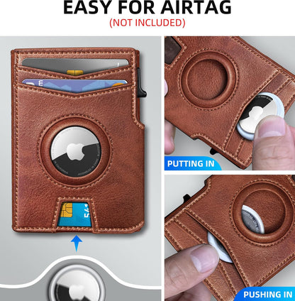 miyozi Airtag Wallet for Men,with Money Clip 10 Cards Metal Case Smart Slim Pop Up Credit Card Holder Flip with Magnetic Closure RFID Blocking wallet with Gift Box