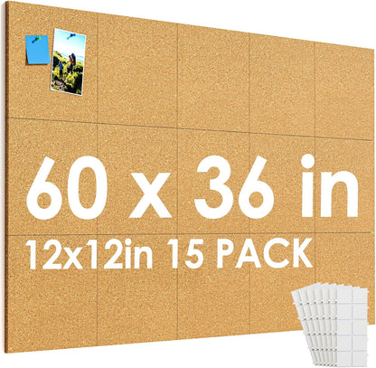 MaxGear Large Cork Board for Wall 36" x 24", 6 Pack Cork Board Tiles with 20 Pushpins & Safe Removable Adhesive Tabs, 12" x 12" Corkboards for Office, School & Home