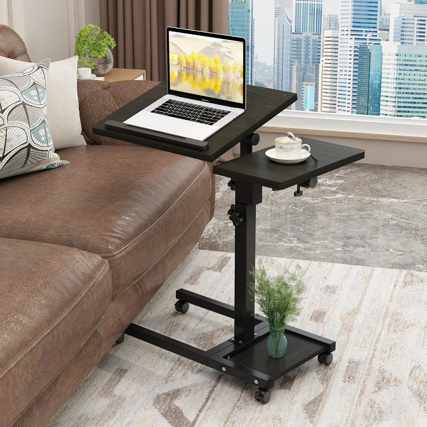 TigerDad Mobile Adjustable Height Laptop Stand PC Computer Portable Notebook Swivel Laptop Desk Rolling Table Desk Cart Tiltable with Wheels Casters& Mouse Pad Table