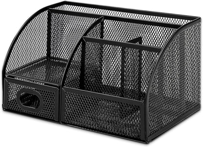 Amazon Basics Wire Mesh Pen Holder, Pencil Cup Desk Organizer for Stationery, Scissors, Office Caddy Storage, 3.7" x 3.3", Black