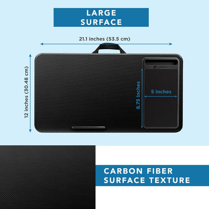 LAPGEAR Home Office Lap Desk with Device Ledge, Mouse Pad, and Phone Holder - Black Carbon - Fits up to 15.6 Inch Laptops - Style No. 91588