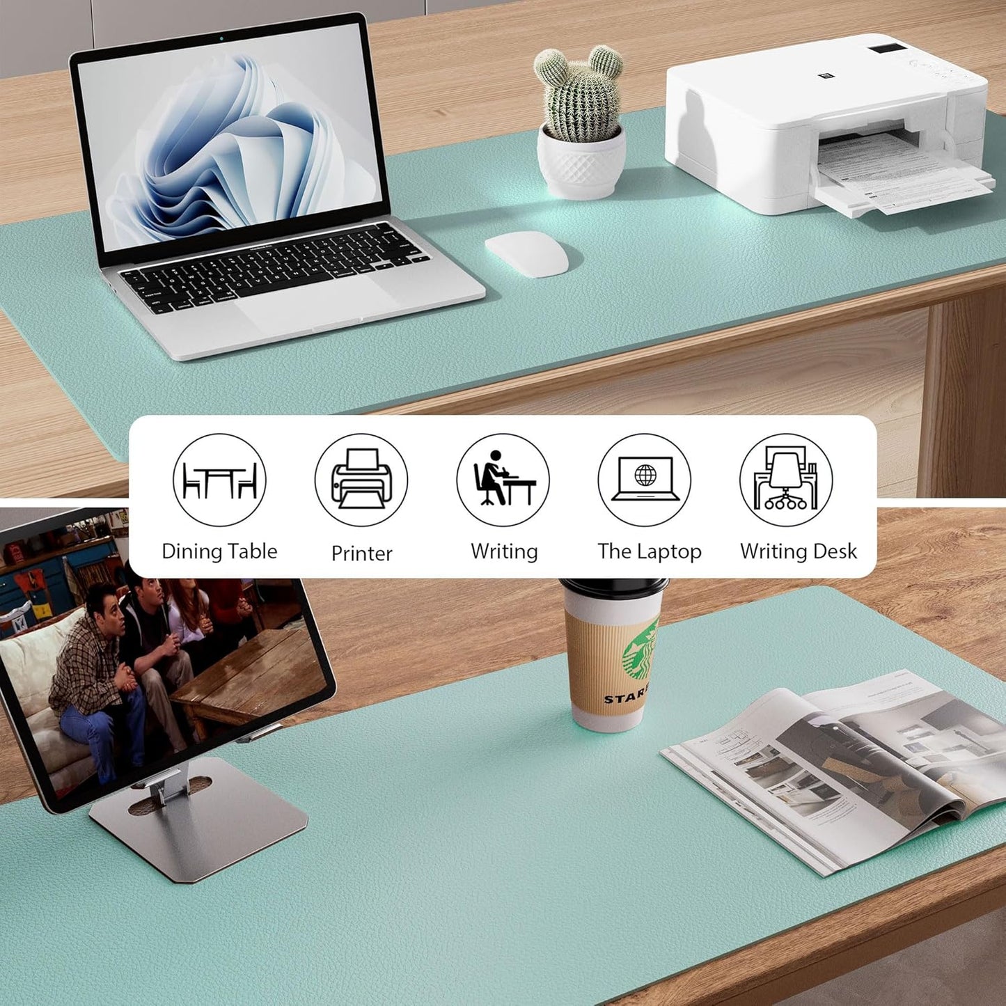 Aothia Leather Desk Pad Protector, Mouse Pad, Office Desk Mat, Non-Slip PU Leather Desk Blotter, Laptop Desk Pad, Waterproof Desk Writing Pad for Office and Home (Black,36" x 17") - Colors A