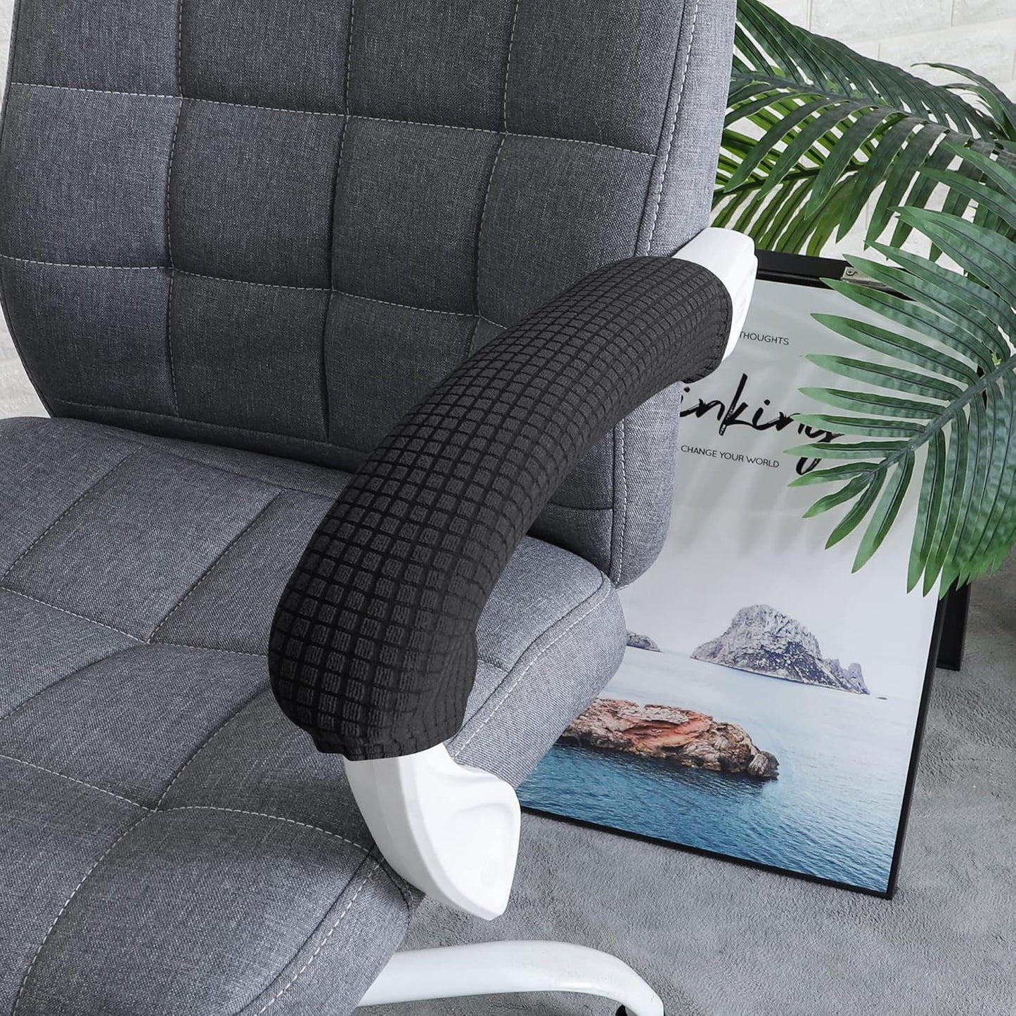 FORCHEER Office Chair Armrest Covers 12-15 Inch Velvet Elastic Black Arm Rest Covers for Desk Computer Chairs Washable