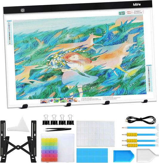 Mlife A2 Light Box Kit for Diamond Painting, Adjustable Brightness Diamond Light Pad for Tracing Pad, Light Board Diamond Art Painting Accessory, Diamond Art Tools for Full Drill
