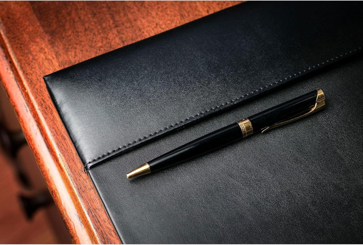 DACASSO Bonded Leather Desk Pad with Side Rails - Luxury Leather Desk Blotter for Writing (30 x 18, Brown)