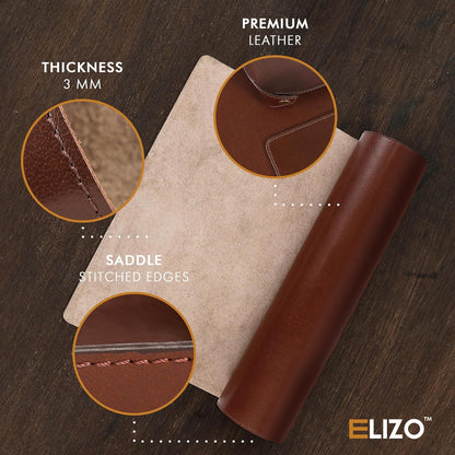 ELIZO Leather Desk Pad Real Leather Desk Mat Thick (3mm) Double Layer (31x15.6) Cover Blotter Desk Protector Large Computer Mat for Keyboard Mouse Pad Table Laptop Mat Office Accessories - Antique