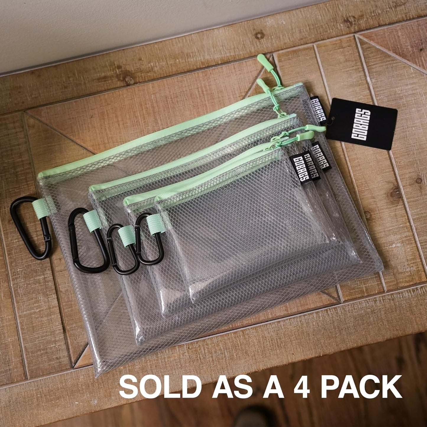 GOBAGS Air Production Multi‑Size Clear Zipper Pouch (4‑Pack) – Cable Organizer & Travel Gear Bag for Electronics, Camera Accessories, Tool Pouch & Small Tech Storage