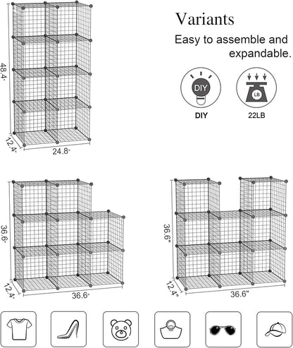C&AHOME Wire Cube Storage, 6 - Cube Organizer Metal C Grids, Modular Shelves Units, Storage Bins Shelving, Closet Organizer, Ideal for Home, Office, Living Room, 36.6”L x 12.4”W x 36.6”H Black