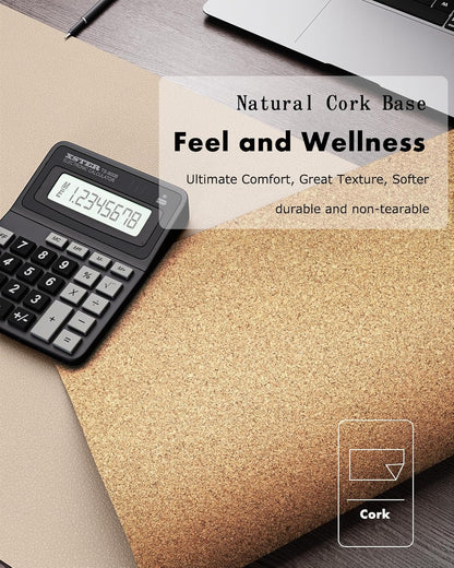 YSAGi Double-Sided Desk Pad, 31.5"x15.7"Leather Desk Mat, Eco Cork Desk Pad Protector,Large Mouse Pad,Waterproof Desk Blotter for Office/Home(Coffee)