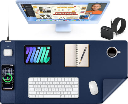 TopMade Mouse Pad with 15W Wireless Charging, XXL Large Leather Desk Mat, Waterproof Gaming Mousepad Home Office Desk Pad Protector, Computer Keyboard Pad, Mouse Mat for MacBook, PC, Laptop, Black