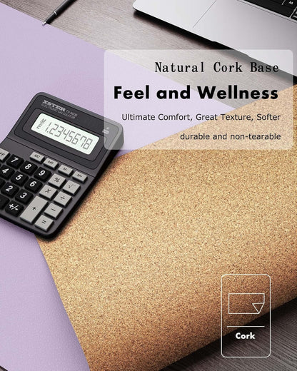 YSAGi Double-Sided Desk Pad, 31.5"x15.7"Leather Desk Mat, Eco Cork Desk Pad Protector,Large Mouse Pad,Waterproof Desk Blotter for Office/Home(Coffee)