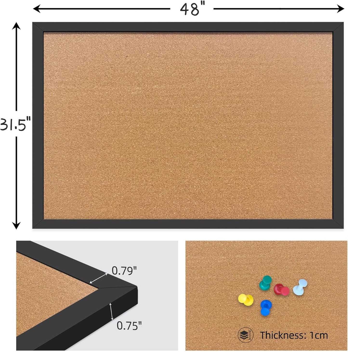 Cork Bulletin Board, 11x14 Inches Hanging Cork Board Wooden Framed with Pins for Wall, Dorm Room, Office, Home Decor – Natural Cork & Black Frame