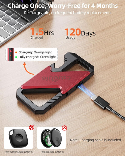 Keychain, Works with Apple Find My, Heavy Duty Keychain Bottle Opener, Carabiner Car Key Chains for Men & Women, Car Key Fob Holder, Anti-Lost Keys Tracker, Smart Keys Finder, Rechargeable, Black