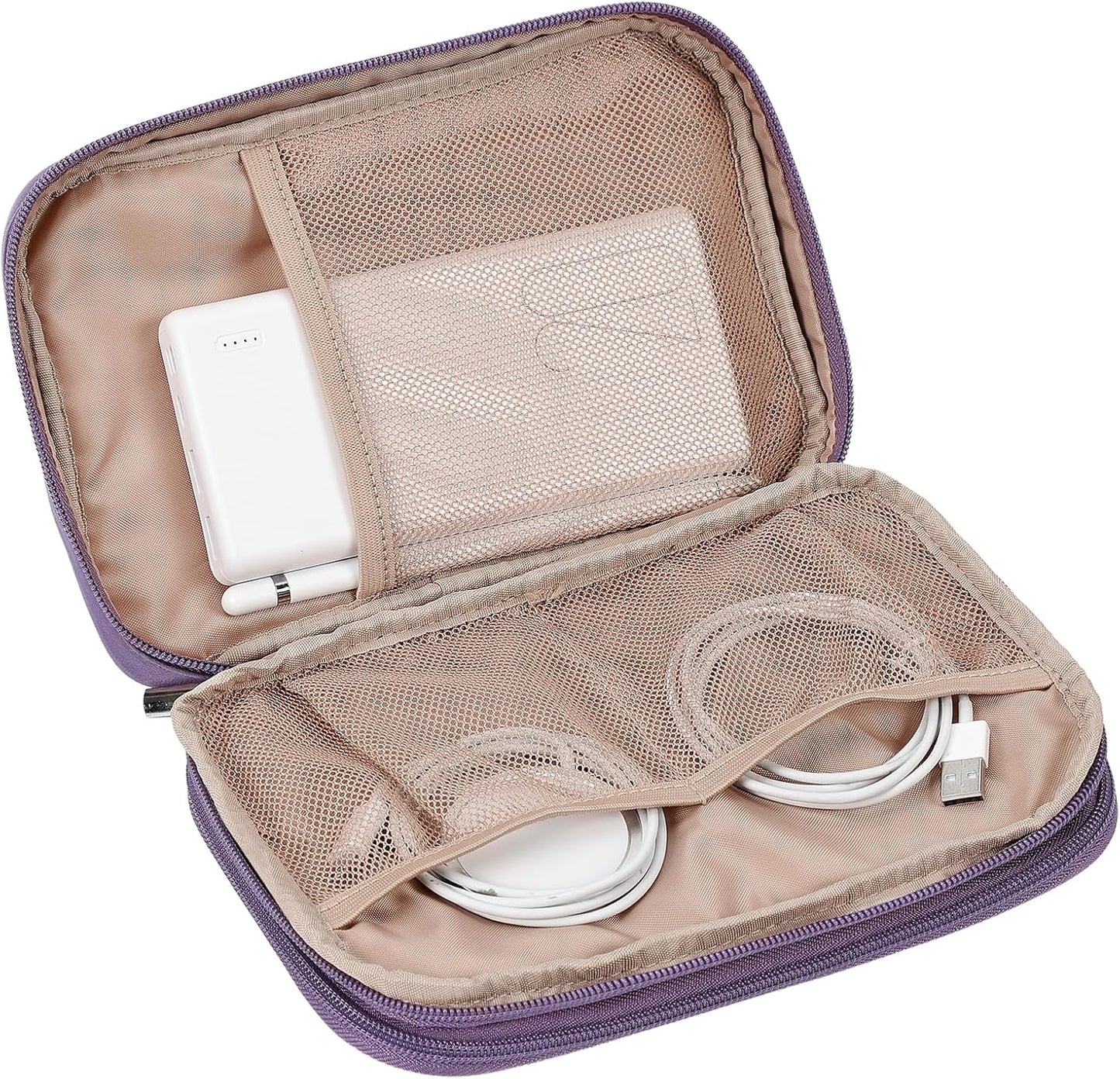 NISHEL Travel Cord Organizer Case, Double Layers Tech Electronic Bag, Essentials for Charger, Cable, Phone, Flash drive, Medium, Pink