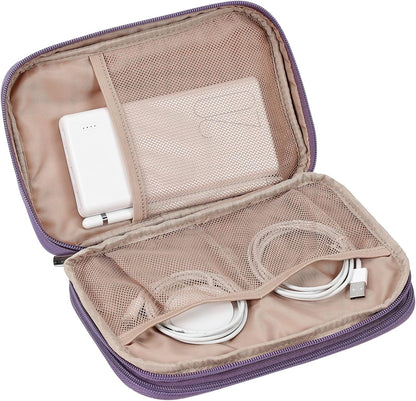 NISHEL Travel Cord Organizer Case, Double Layers Tech Electronic Bag, Essentials for Charger, Cable, Phone, Flash drive, Medium, Pink