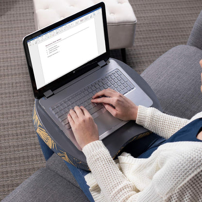 BIRDROCK HOME Deluxe Lap Desk with Pillow Cushion and Wrist Rest - Padded Laptop Desk for Bed, USB Light and Mouse Pad, With Reading Light, Soft Table for Home, Fits Laptops Up to 15" - Teal and Brown