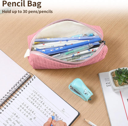 Pencil Bag Pen Case, Soft Corduroy Small Pencil Pouch Organizer with Zipper, Cute Pencil Case Pouch Stationery for Girls and Boys – Apricot