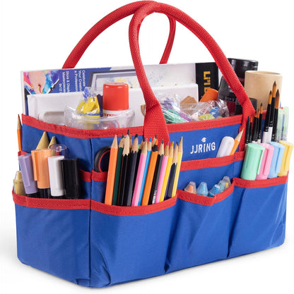 Jjring Craft and Art Organizer Tote Bag - 600D Silver Nylon Fabric Art Caddy with Pockets - for Art, Craft, Sewing, Medical, and Office Supplies Storage
