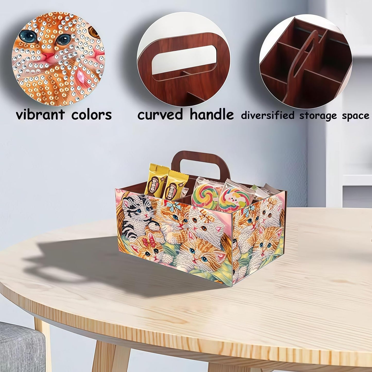 LSQFS DIY Diamond Painting Storage Box, Wooden Multi-Grid Organizer with Handle, Portable Desktop Caddy for Art Kits, Craft Tools, Makeup Brushes, Stationery Home Office