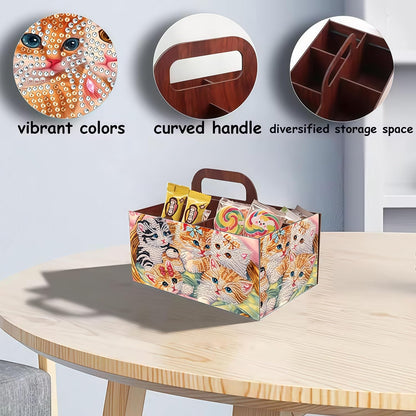 LSQFS DIY Diamond Painting Storage Box, Wooden Multi-Grid Organizer with Handle, Portable Desktop Caddy for Art Kits, Craft Tools, Makeup Brushes, Stationery Home Office