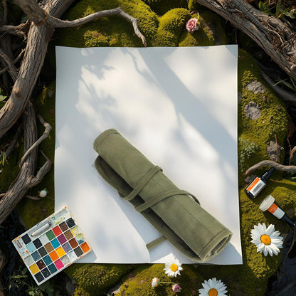 22 Slots Paint Brush Storage for Acrylic Oil Watercolor Brush Roll up Case Army Green Canvas Paint Brush Holder (13 * 15.7IN)
