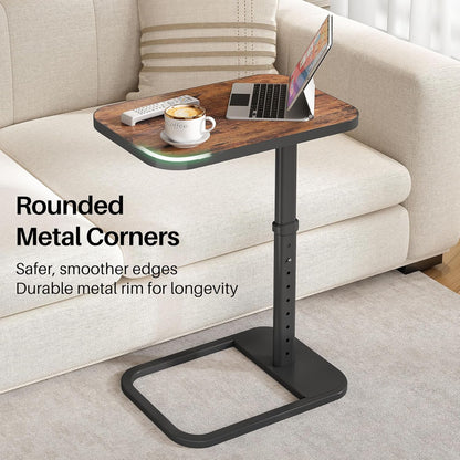 Kitstorack TV Tray Table, Adjustable Height & Flip-Top & Rounded Metal Corners, Snack Table for Couch, Sofa, Bed, Chair, Living Room, C Shaped End Side Table for Eating, Dinner or Laptop, Small Spaces