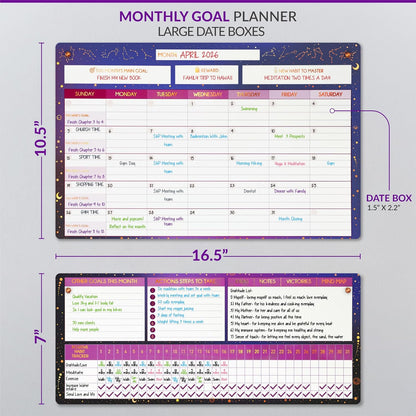 Magnetic Whiteboard for Fridge - Large Dry Erase Calendar for Wall | 2 Magnetic Dry Erase Board 10.5" x 16.5" & 7" x 16.5", Monthly Goal Setting & Habit Tracker, 5 Markers and 6 Adhesive Hooks