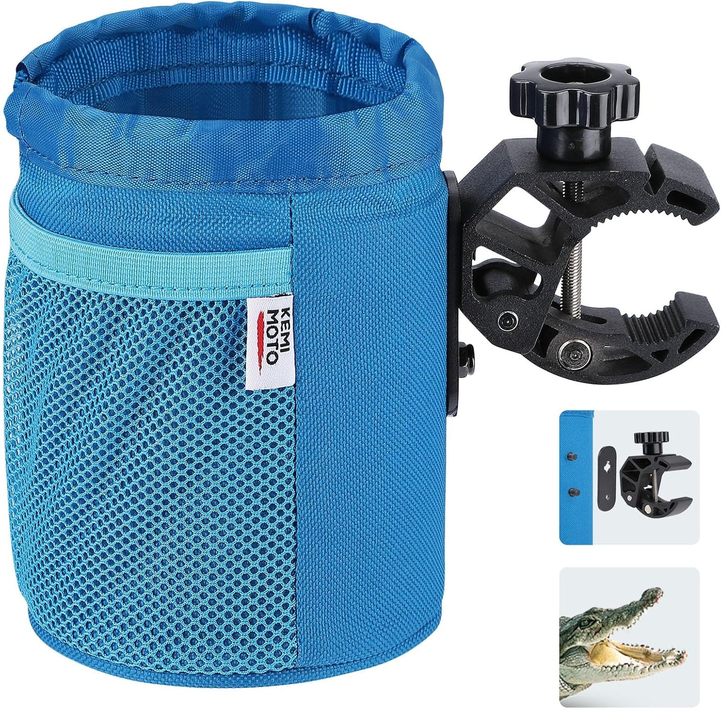 KEMIMOTO Motorcycle Cup Holder, Oxford Fabric Motorcycle Drink Holder with 0.6"-1.5" Alligator Clamp, Universal Water Bottle Cup Accessories for Bike, ATV/UTV, Scooter, Boat, Walker