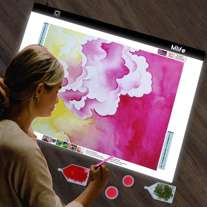 Mlife A2 LED Light Pad for Diamond Painting Kits, Diamond Art Light Board, USB Powered Tracing Light Board Diamond Art Accessories for Drawing, Sketching, Animation with Stand & 4 Fasten Clips