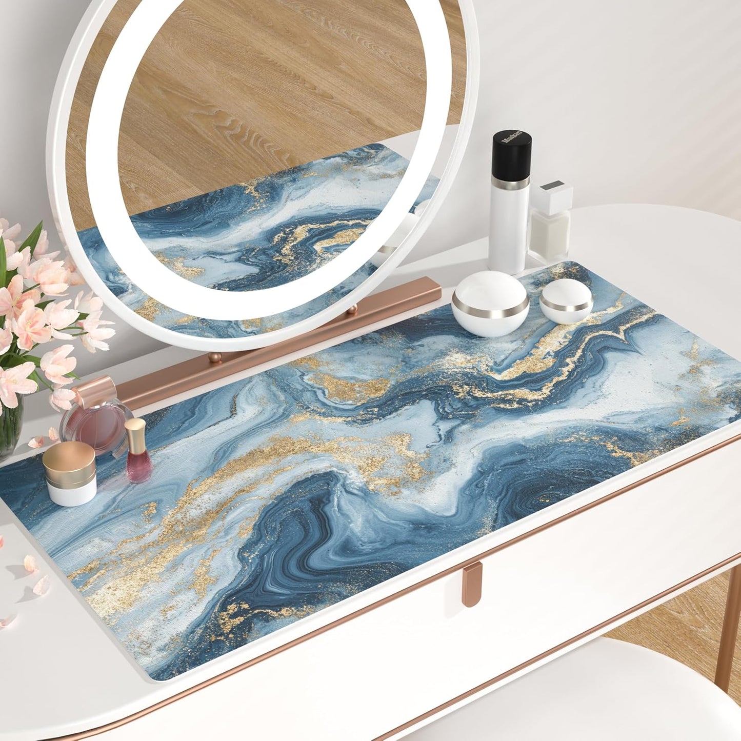 QIYI Large Mouse Pad, Cute Pink Desk Mat for Desktop, Women Girls PU Leather Desk Pad Waterproof Gaming Mousepad, Rose Gold Marble Computer Protector Writing Pad for School Office Home 31.5" x 15.7"
