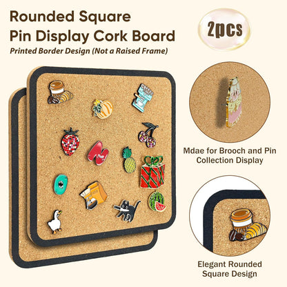 1pcs Rounded Square Pin Display Cork Board - 7.9x7.9 inch Enamel Pin Board for Brooch and Pin Collection Display, Ideal for Home, Office and School Decor