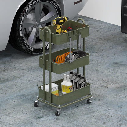 Simple Houseware 3-Tier Heavy Duty Metal Utility Rolling Cart, White