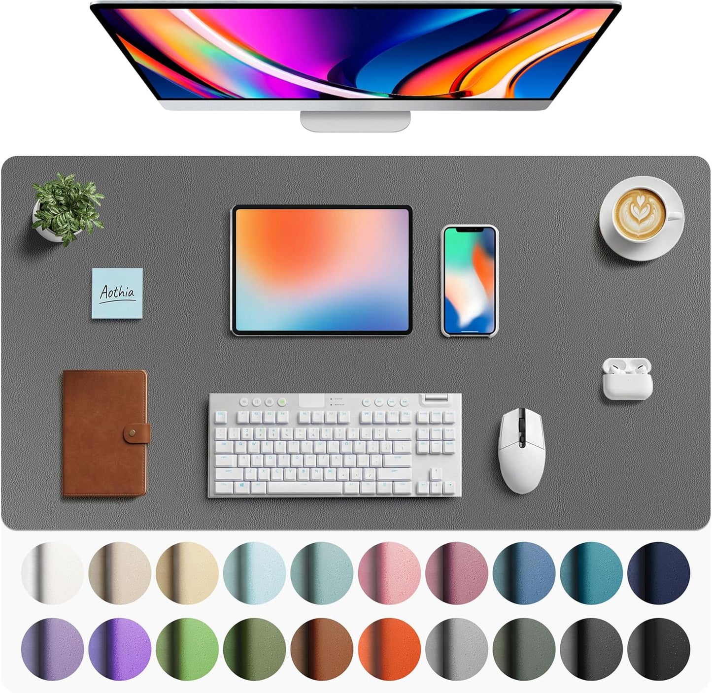 Aothia Non-Slip Waterproof PU Leather Desk Pad Protector for Mouse, Writing Desk, Office, Home, Laptop Blotter, 23.6" x 13.7", Black - Colors B