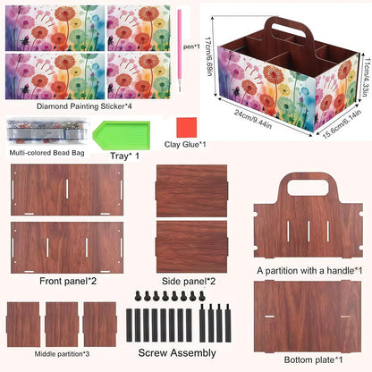 LSQFS DIY Diamond Painting Storage Box, Wooden Multi-Grid Organizer with Handle, Portable Desktop Caddy for Art Kits, Craft Tools, Makeup Brushes, Stationery Home Office
