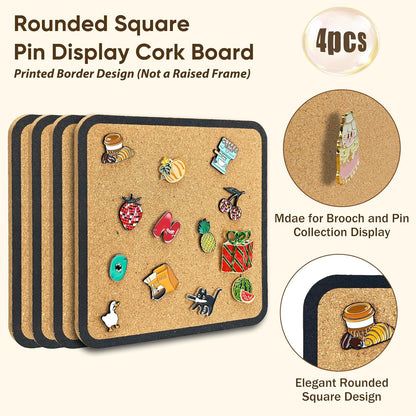 1pcs Rounded Square Pin Display Cork Board - 7.9x7.9 inch Enamel Pin Board for Brooch and Pin Collection Display, Ideal for Home, Office and School Decor
