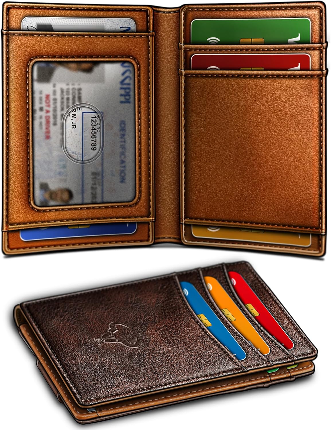 BULLIANT Men Airtag Wallet,Slim Wallet Money Clip Card Holder Magnetic Closure 12 Cards in Front Pocket RFID Blocking