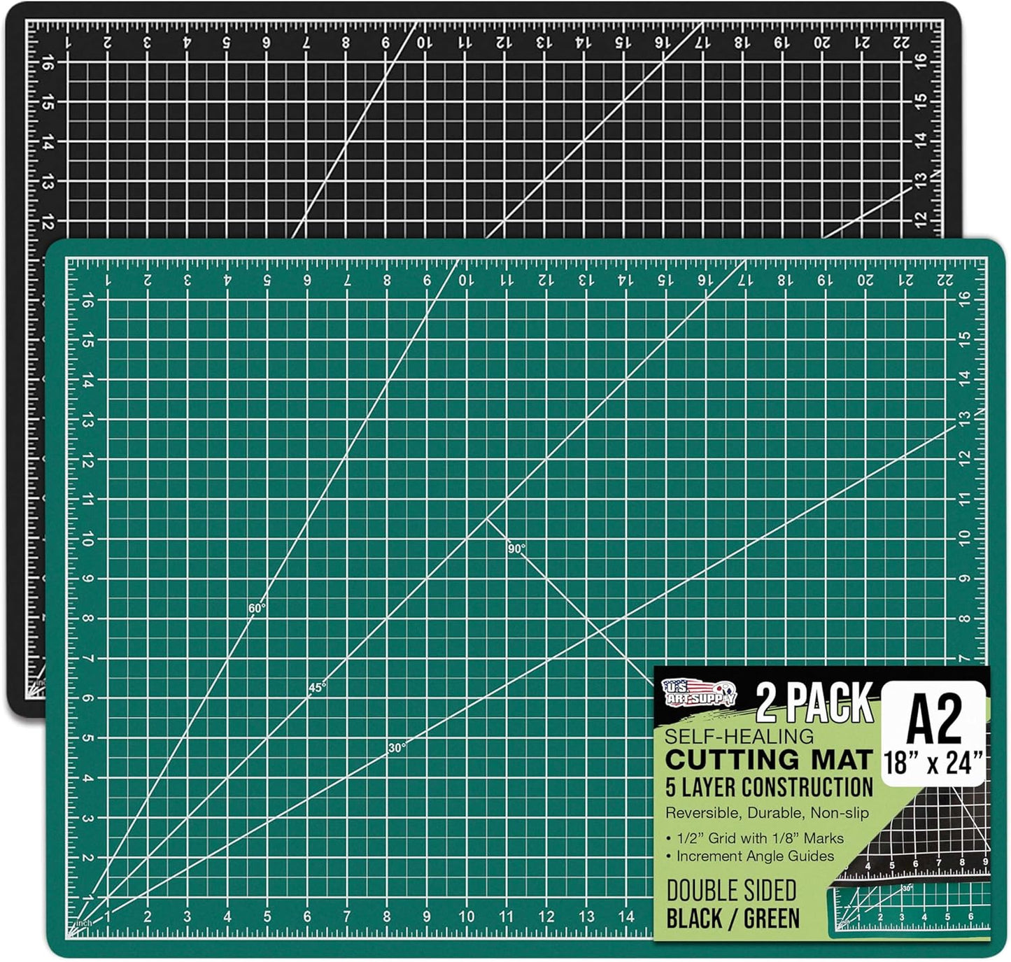 U.S. Art Supply 18" x 24" Self-Healing Cutting Mat 5-Ply - Double-Sided Pink/Blue Craft Mat, Non-Slip Cutting Mats for Crafts, Sewing, Quilting, Scrapbooking