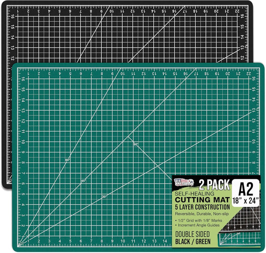 U.S. Art Supply 18" x 24" Self-Healing Cutting Mat 5-Ply - Double-Sided Pink/Blue Craft Mat, Non-Slip Cutting Mats for Crafts, Sewing, Quilting, Scrapbooking