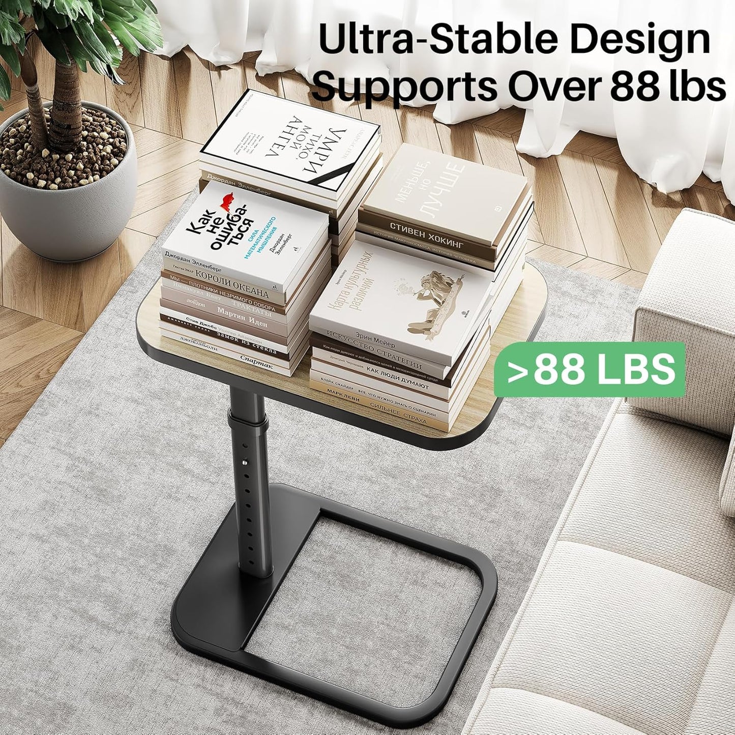 Kitstorack TV Tray Table, Adjustable Height & Flip-Top & Rounded Metal Corners, Snack Table for Couch, Sofa, Bed, Chair, Living Room, C Shaped End Side Table for Eating, Dinner or Laptop, Small Spaces