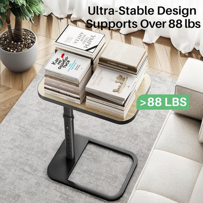 Kitstorack TV Tray Table, Adjustable Height & Flip-Top & Rounded Metal Corners, Snack Table for Couch, Sofa, Bed, Chair, Living Room, C Shaped End Side Table for Eating, Dinner or Laptop, Small Spaces