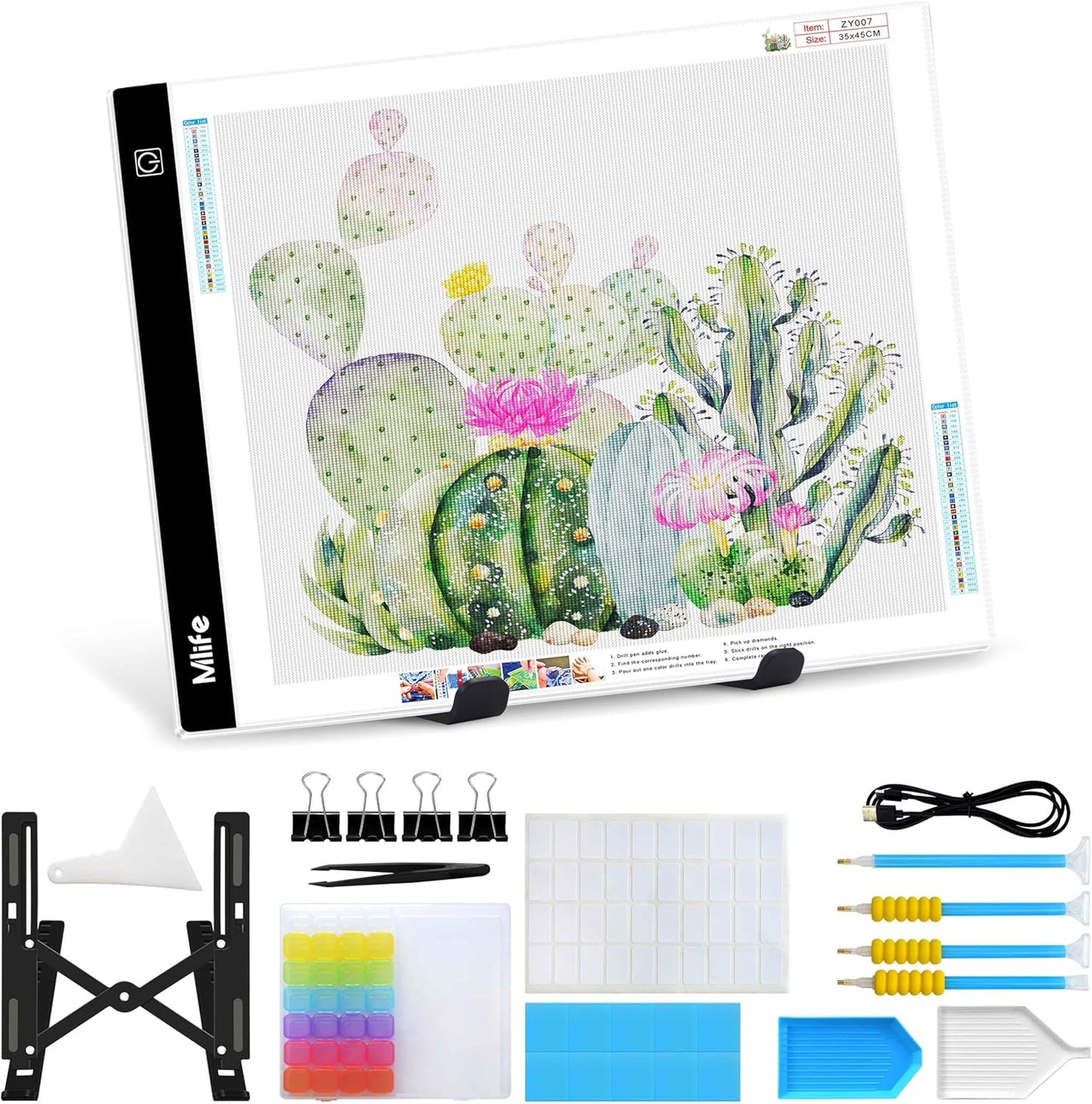 Mlife A2 Light Box Kit for Diamond Painting, Adjustable Brightness Diamond Light Pad for Tracing Pad, Light Board Diamond Art Painting Accessory, Diamond Art Tools for Full Drill