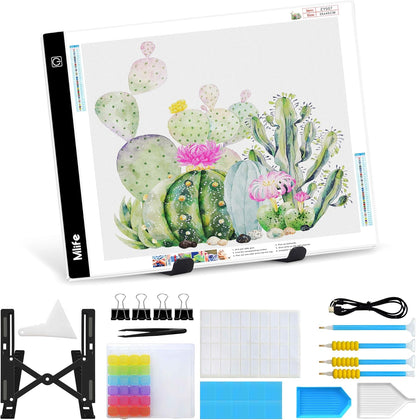 Mlife A2 Light Box Kit for Diamond Painting, Adjustable Brightness Diamond Light Pad for Tracing Pad, Light Board Diamond Art Painting Accessory, Diamond Art Tools for Full Drill