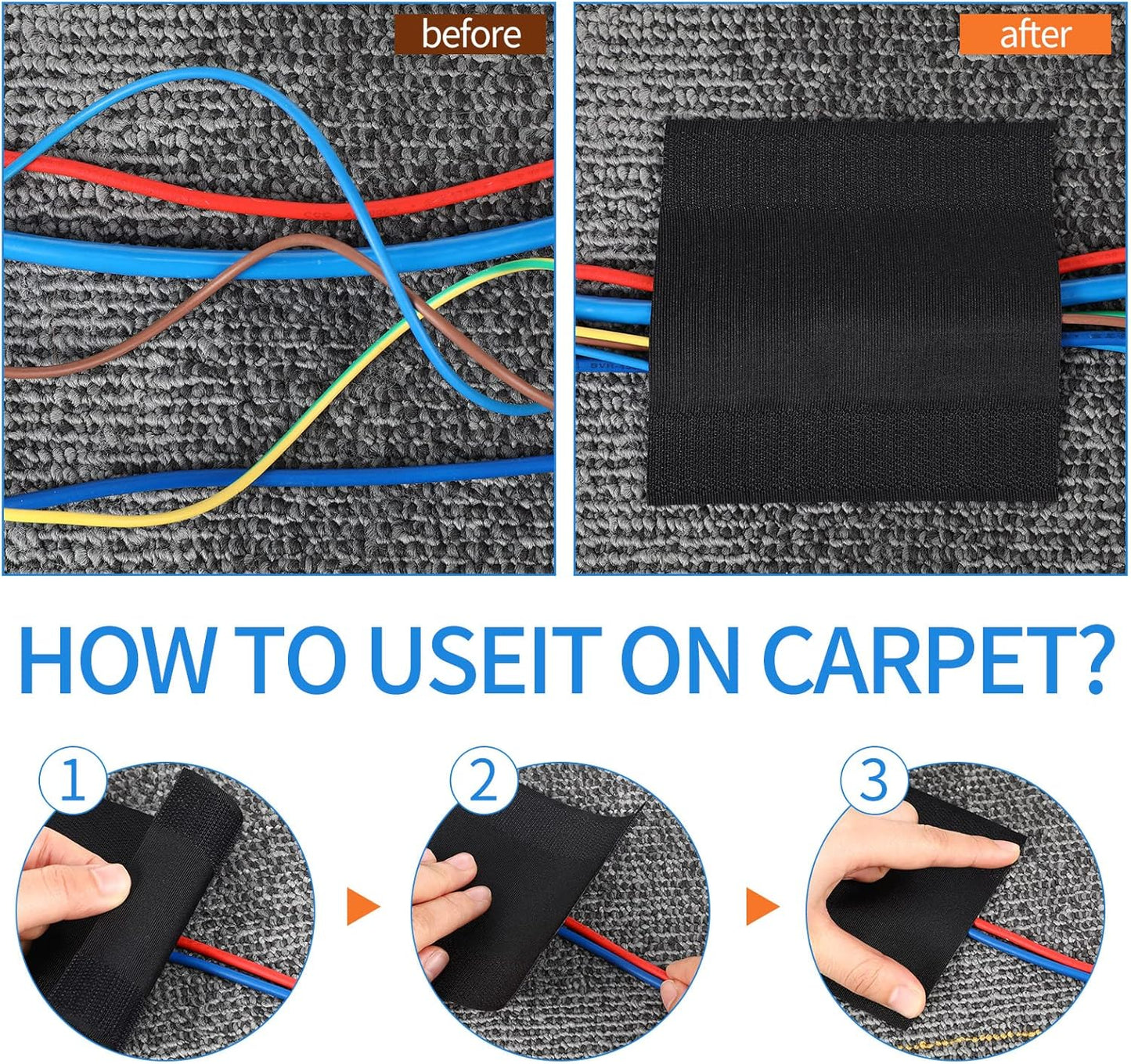 WILLBOND Carpet Cord Cover Cable Protector Floor Cover Cable Protector Management Only for Commercial Office Carpet(19.69 ft,Black)
